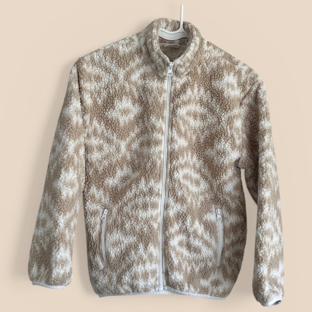 PacSun Girls Tan and White Teddy Zip Jacket Size L (10)